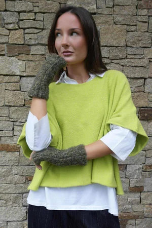 Boucle Fingerless Gloves Khaki Melange